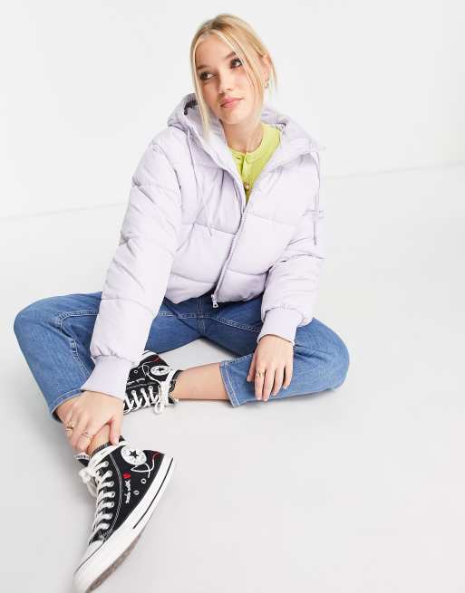 Monki - Gewatteerd jack met capuchon in lila - LILAC
