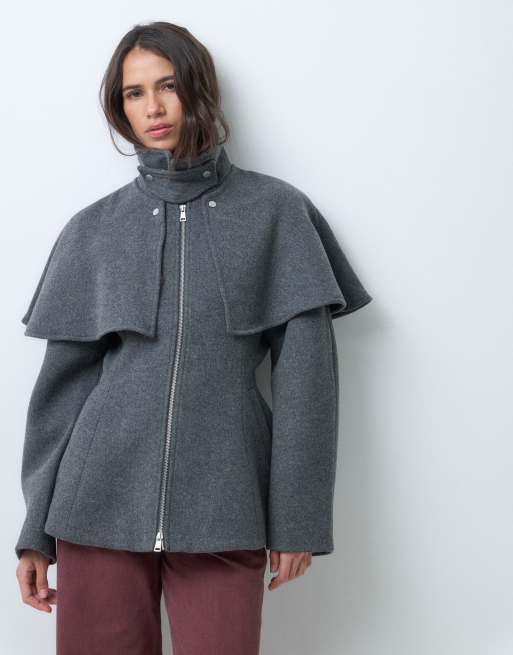 Monki giacca in misto lana stretta in vita grigio scuro, 3 di 5