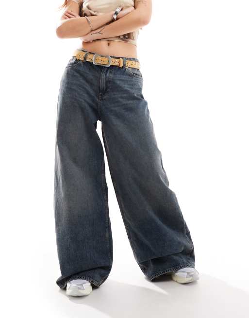 Monki - Giga - Baggy jeans met wijde pasvorm en lage taille in blauwe wassing, 3 van 5