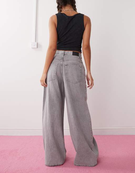 Monki Giga ultra loose fit low rise jeans in concrete gray
