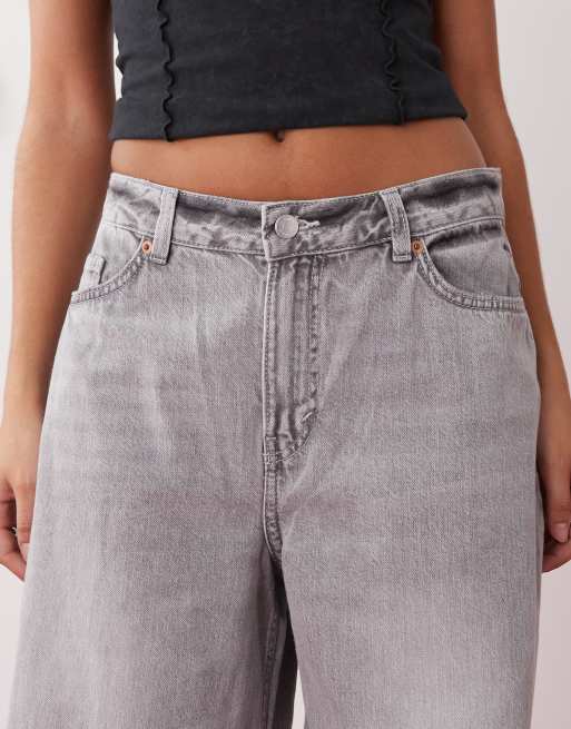 Monki Giga ultra loose fit low rise jeans in concrete gray