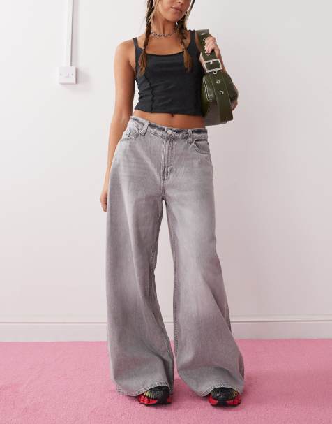 Monki – Giga – Grå jeans med låg midja och extra ledig passform - view 1