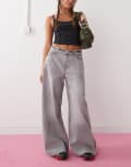 [Monki] Monki Giga ultra loose fit low rise jeans in concrete grey W26 Concrete grey