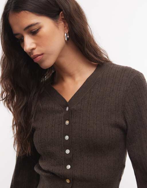 Monki gilet ajusté compact marron chocolat, 3 de 4
