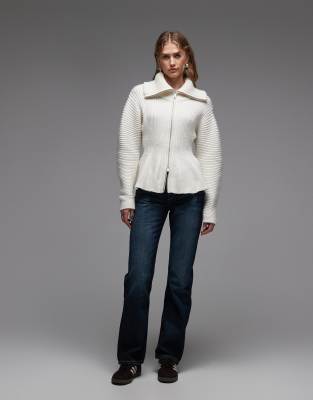 Gilet cintré à la taille avec fermeture éclair double sens et ourlet à basque - Blanc S