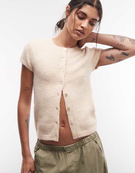 Monki gilet en maille à manches courtes beige - view 1