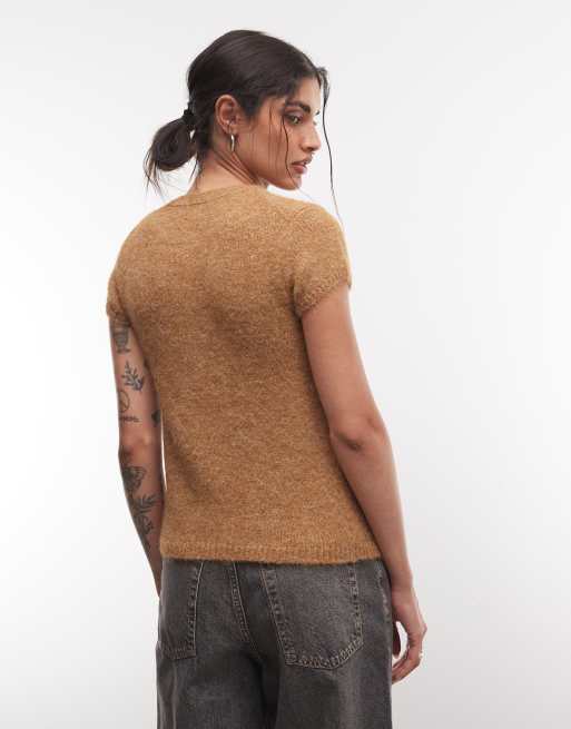 Monki gilet en maille à manches courtes marron, 4 de 4
