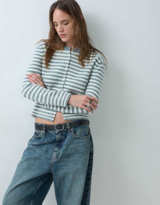 Monki gilet en maille compacte à rayures bleu canard, 2 de 5