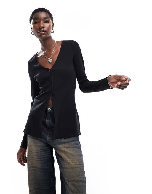 Monki - Gilet long en jersey fendu devant - Noir