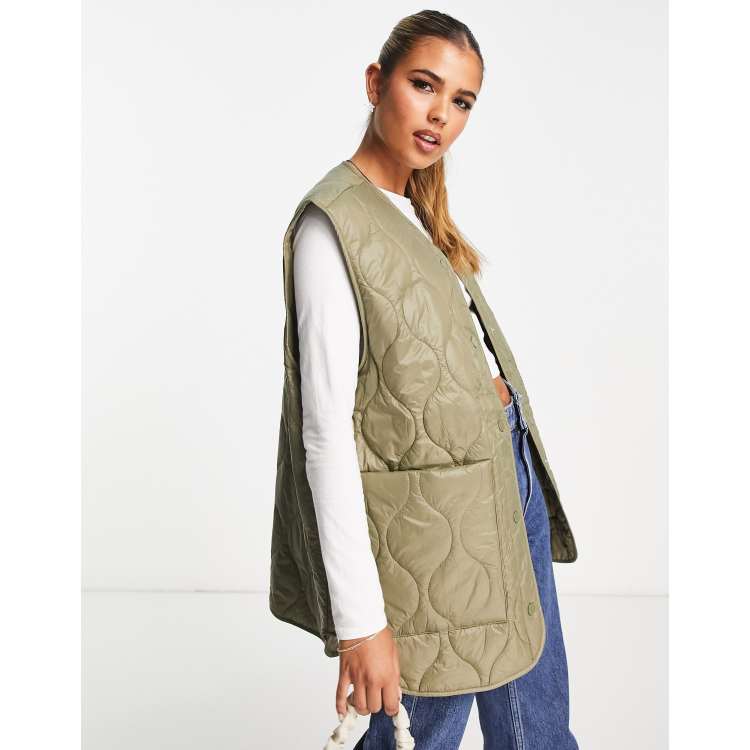 Gilet oversize trapuntato kaki con tasche applicate Asos Donna Abbigliamento Cappotti e giubbotti Giubbotti 