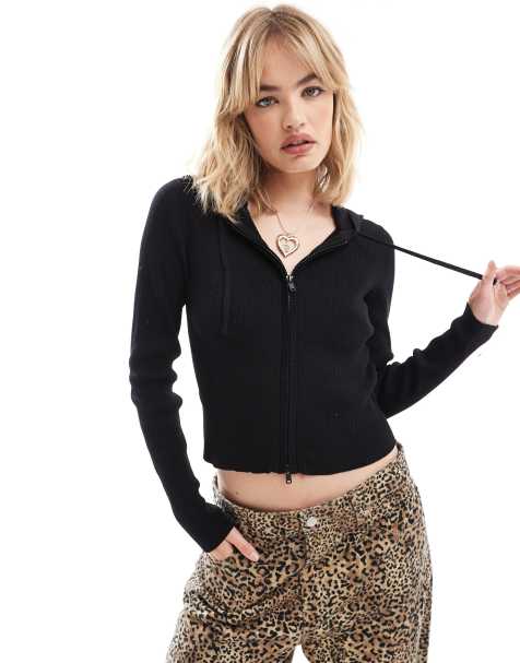 Monki - Gilet zippé en maille à capuche - Noir - view 1