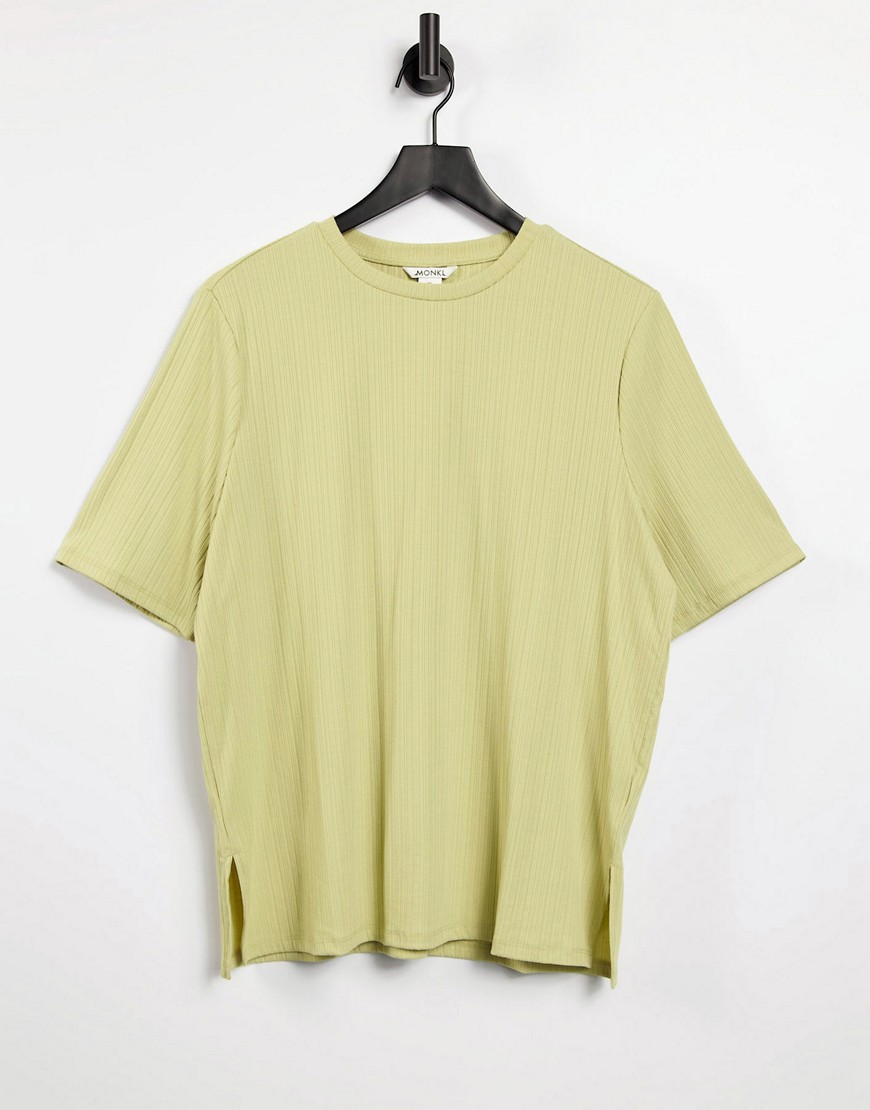 Monki - Gill - Geribbeld jersey oversized T-shirt in kaki, deel van combi-set-Groen