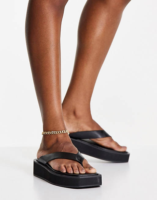 Monki Gita thong flatform sandals in black