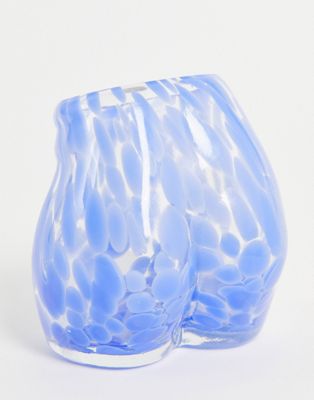 Monki glass bum pot in blue speckle