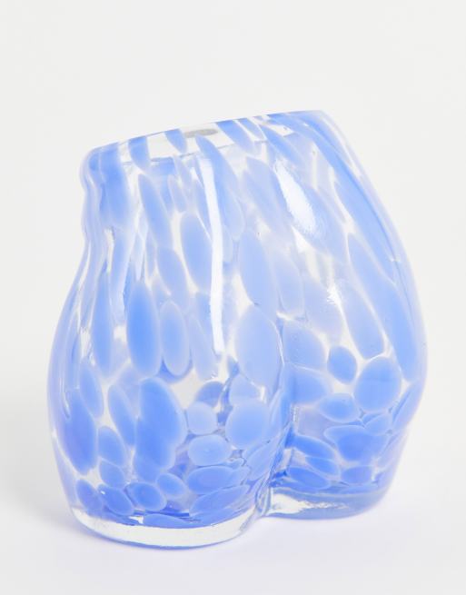 Monki - Glazen vaas in vorm van billen met blauwe spikkels 