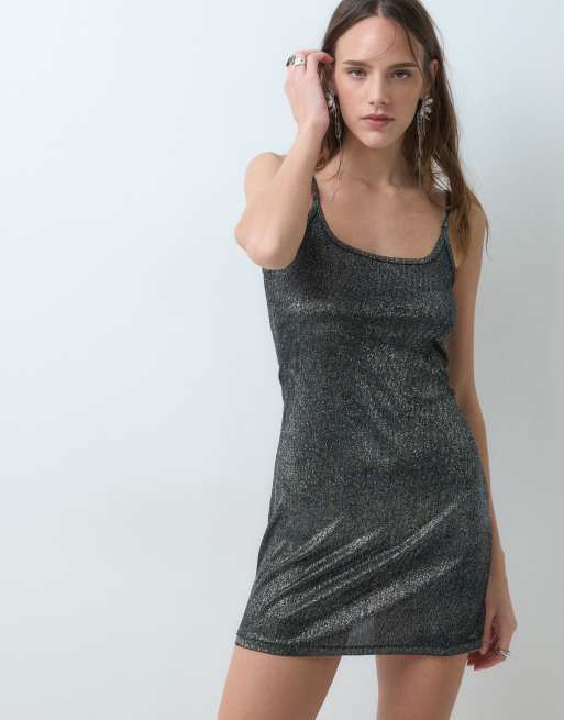 Monki glitter strappy mini dress in stretch material in black exclusive to ASOS, 2 of 5