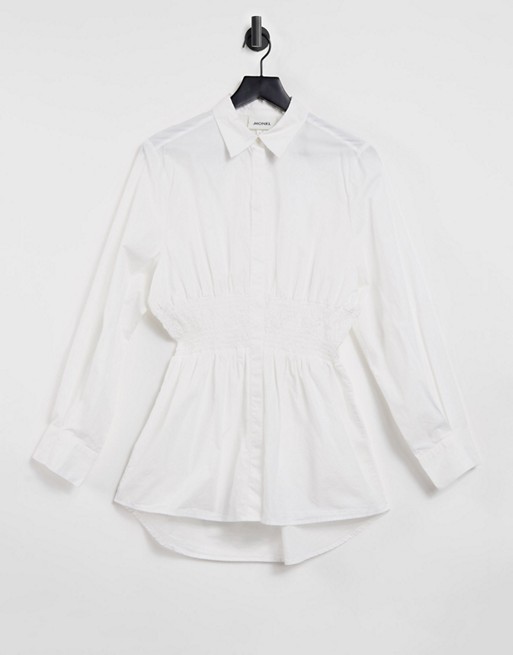 Monki Glora organic cotton blouse with cinched waist in white