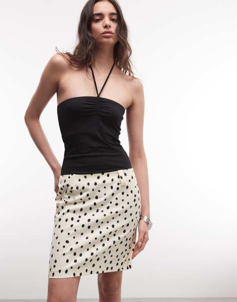 Monki - Gonna al ginocchio a vita bassa color limone a pois - view 1