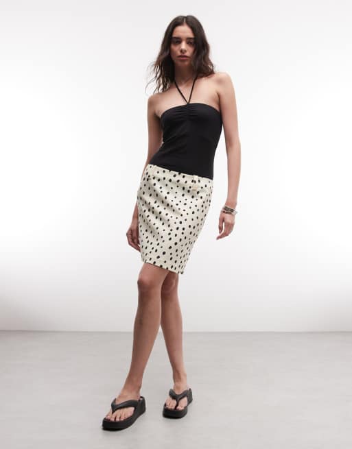 Monki - Gonna al ginocchio a vita bassa color limone a pois, 2 di 5