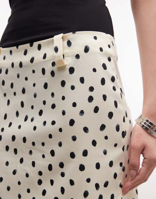 Monki - Gonna al ginocchio a vita bassa color limone a pois, 3 di 5