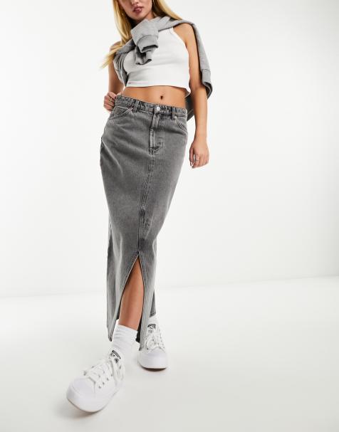 Monki - Gonna midi in denim grigio - view 1
