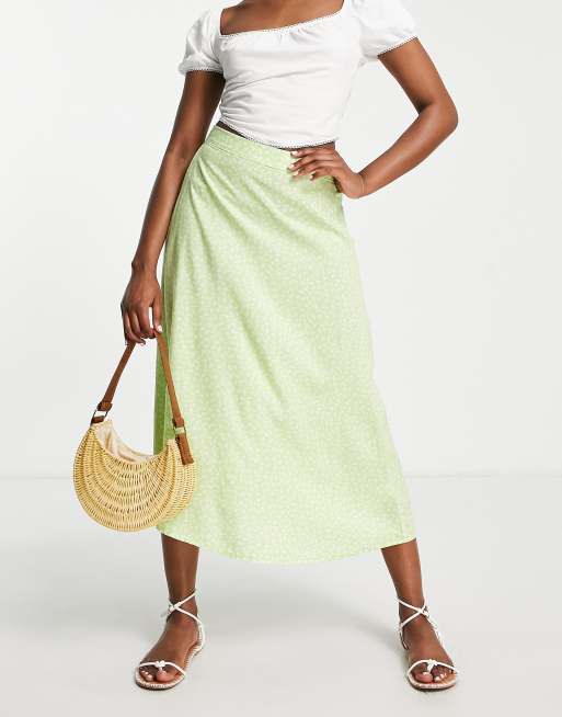 Monki - Gonna midi verde a fiori