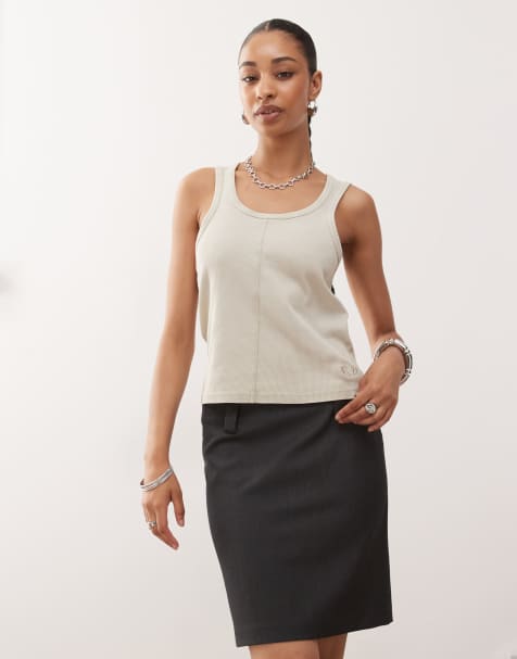 Monki - Gonna sartoriale midi grigio scuro mélange - view 1