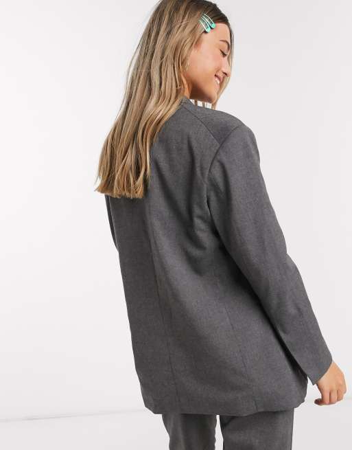 Monki Grace oversized dad blazer in grey