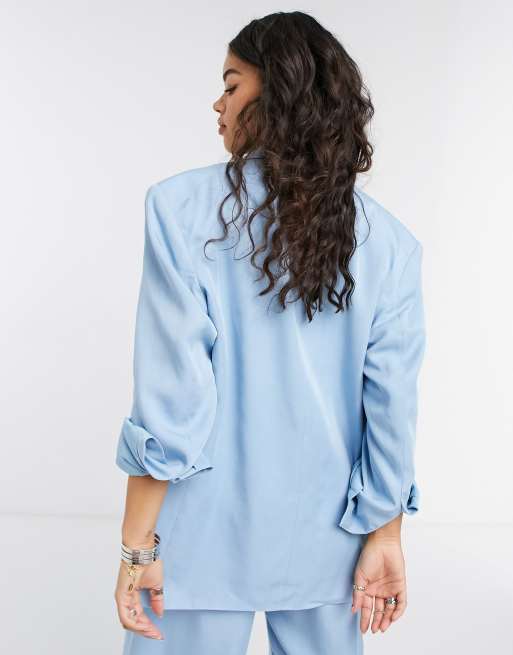 Monki Grace suit set relaxed fit blazer in blue, 2 of 4