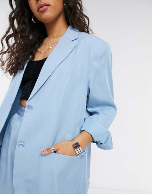 Monki Grace suit set relaxed fit blazer in blue, 3 of 4
