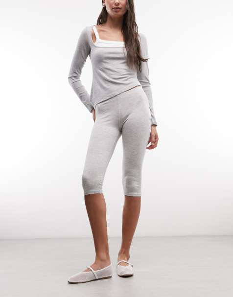 Monki – Gråmelerade capribyxor i jersey med stretch - view 1