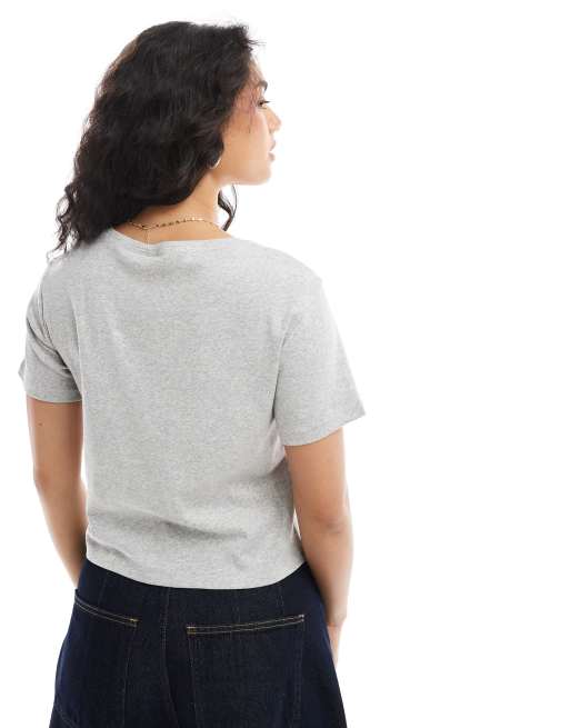 Monki - Gråmeleret og krympet T-shirt, 4 af 4