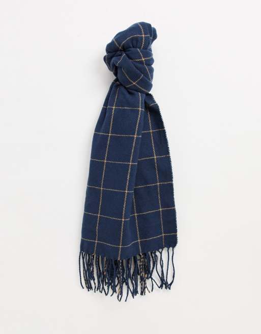 Monki Greta polyester check print scarf in navy | ASOS