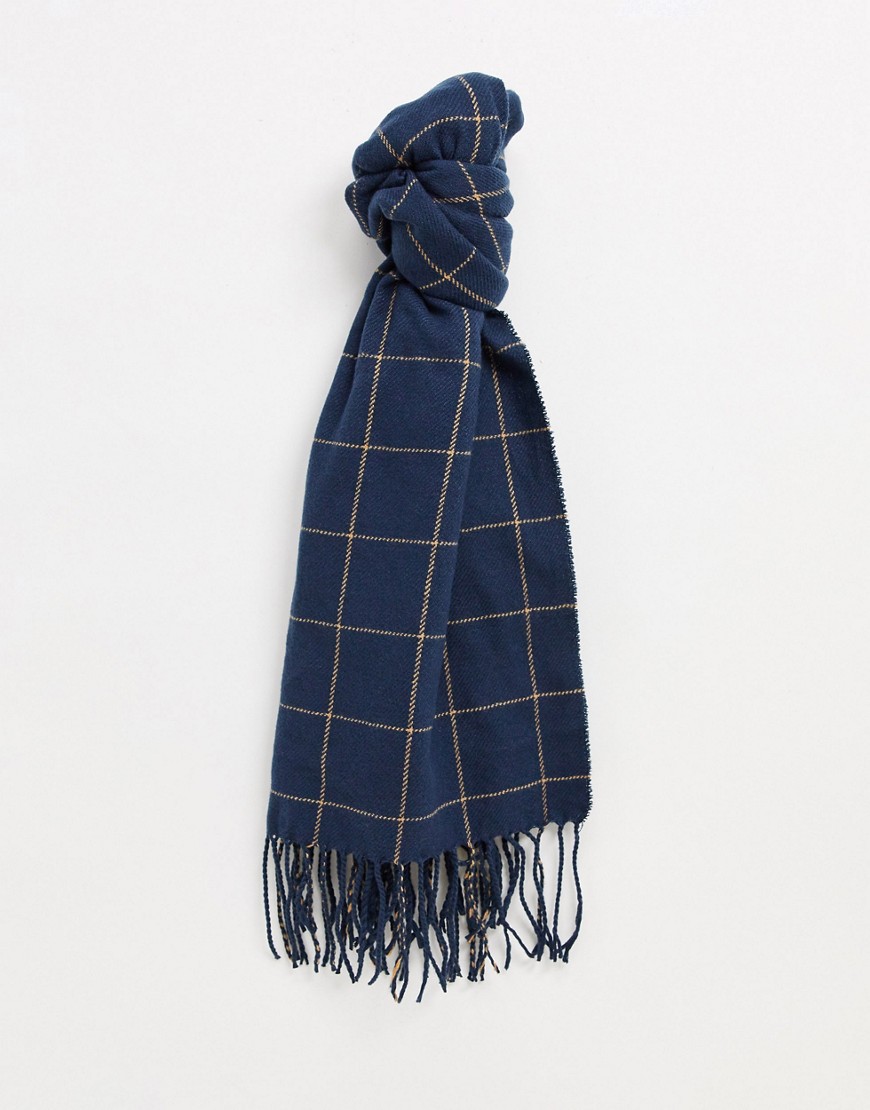 Monki Greta recycled polyester check print scarf in navy