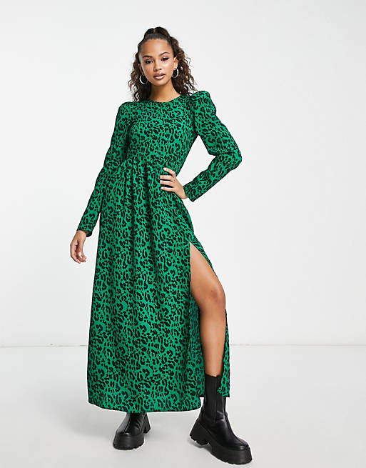 Monki Grøn kjole med lange slids i | ASOS