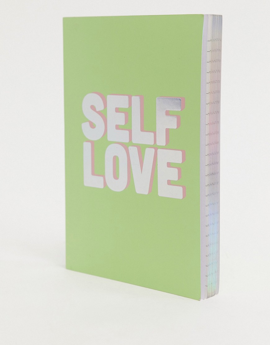 Monki – Grön anteckningsbok med Self Love-slogan och holografisk sida