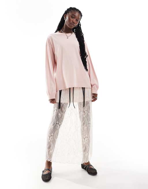Monki – Gruby brzoskwiniowy top oversize z długimi rękawami i efektem sprania, 2 z 4