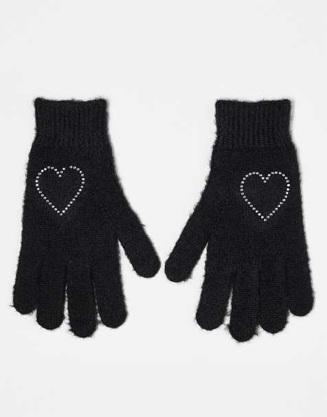 Monki - Guanti neri con cuore in strass - view 1