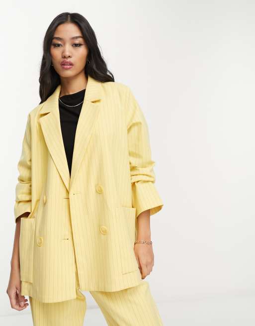 Monki - Gult sæt med blazer og tapered bukser i nålestribet, 3 af 3