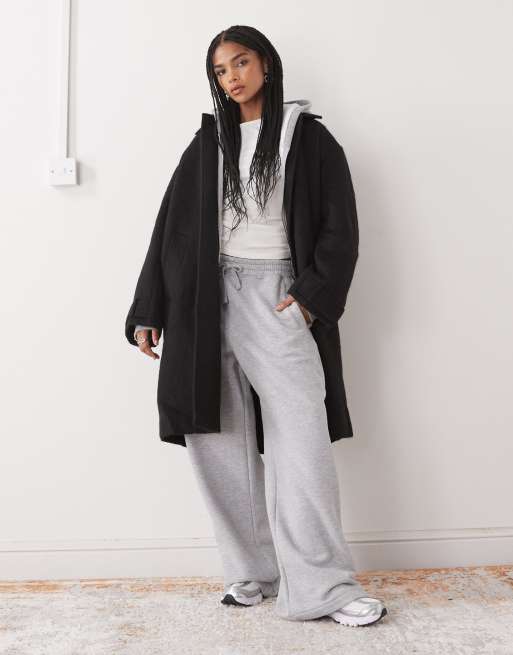Monki hairy wool blend coat in black