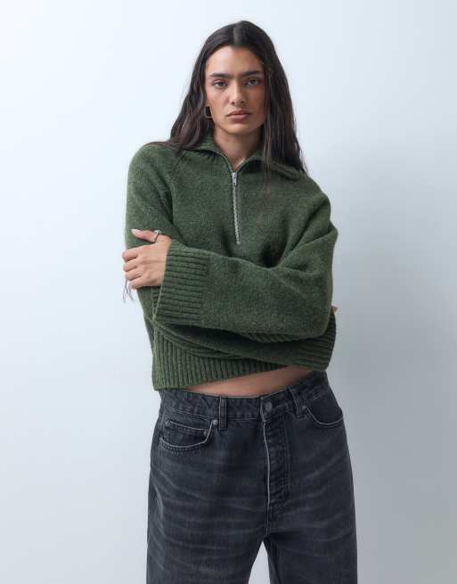 Monki half zip jumper in khaki | ASOS