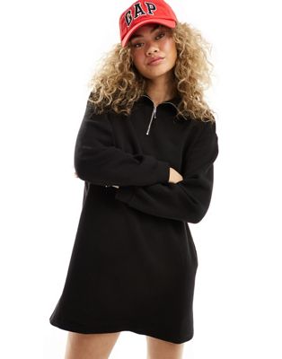 Monki half zip mini sweatshirt  dress in black