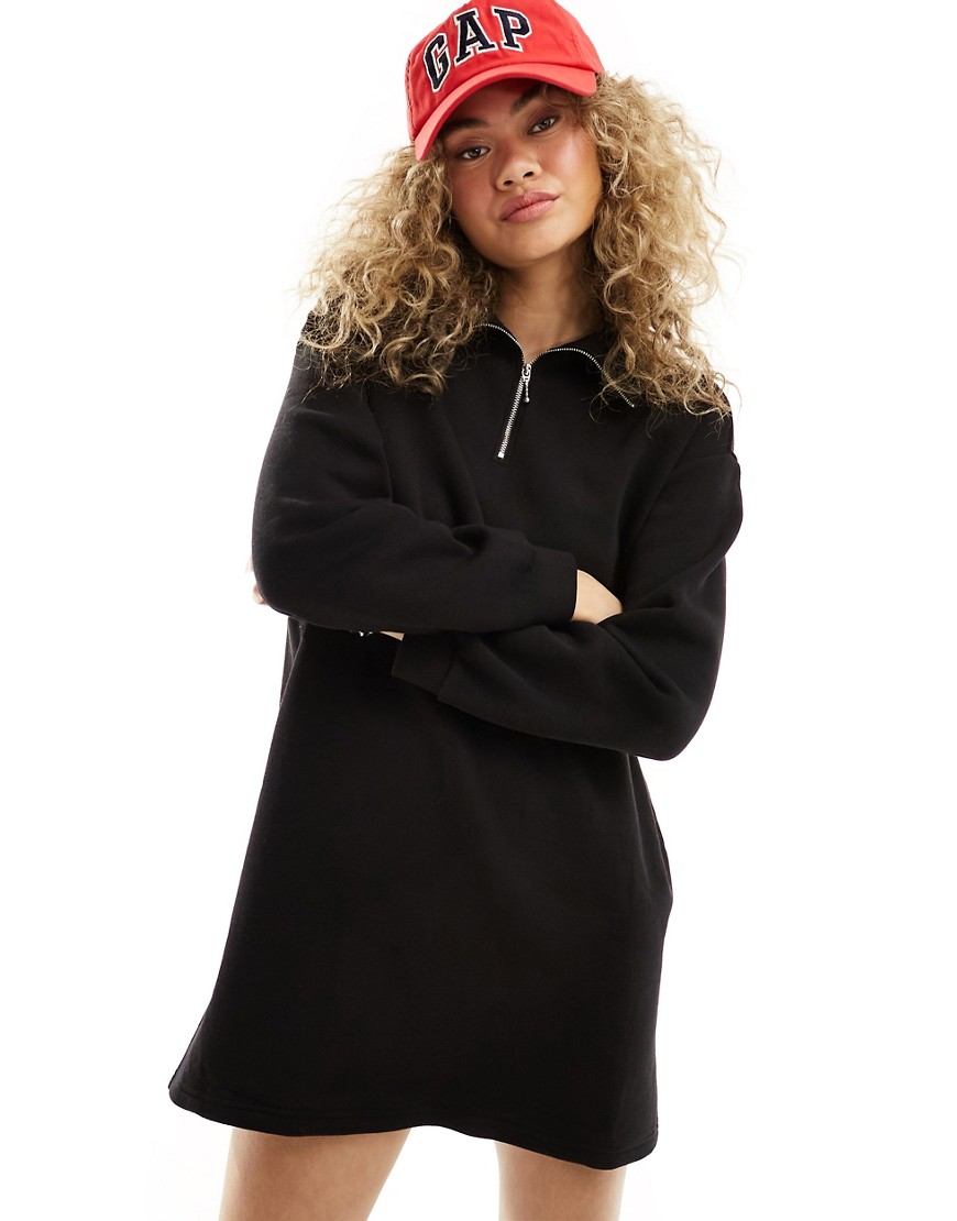 Monki half zip mini sweatshirt dress in black