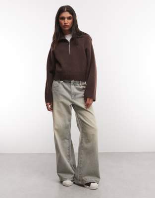 Monki Half Zip Sweater In Brown