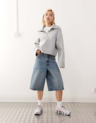 Monki Half Zip Sweater In Gray