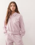 [Monki] Monki half zip sweatshirt with beige piping detail in light pink (part of a set) XXL Light pink