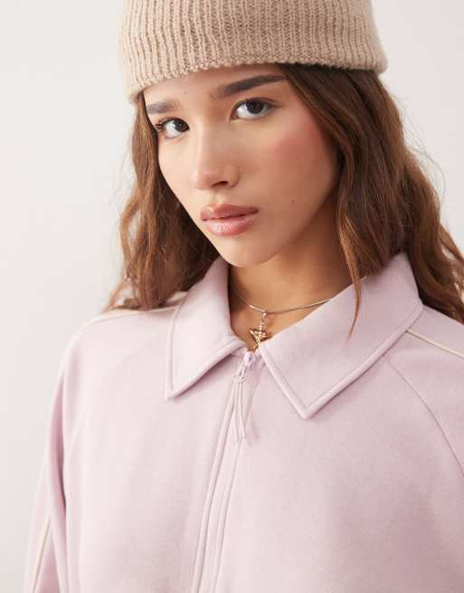 Monki half zip sweatshirt with beige piping detail in light pink - part of a set, 3 of 4