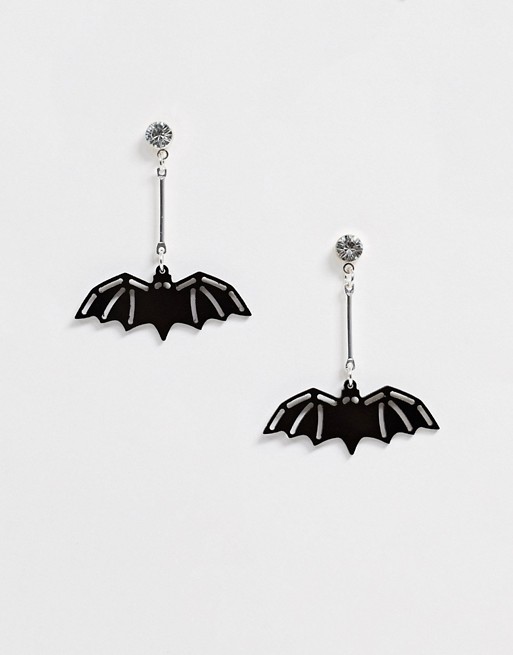 Monki Halloween bat earrings in black