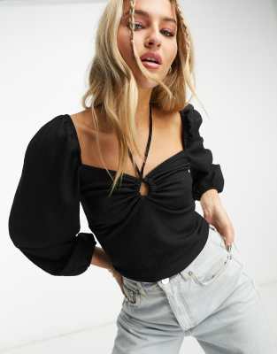 Monki halter detail blouse in black - ASOS Price Checker
