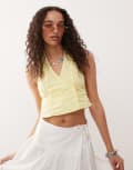 [Monki] Monki halter neck wrap top with ruched sides in pale yellow 40 Yellow